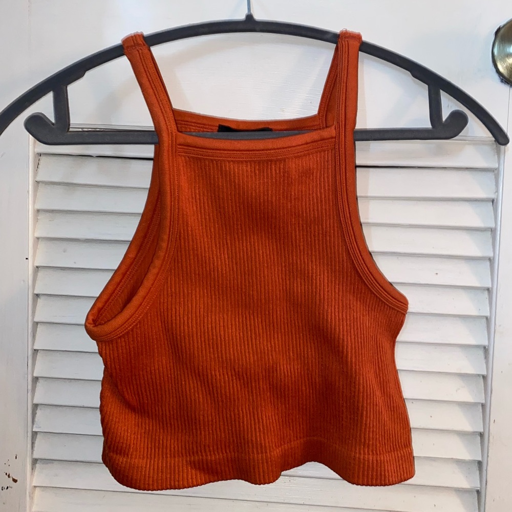 Orange ribbed crop tank top